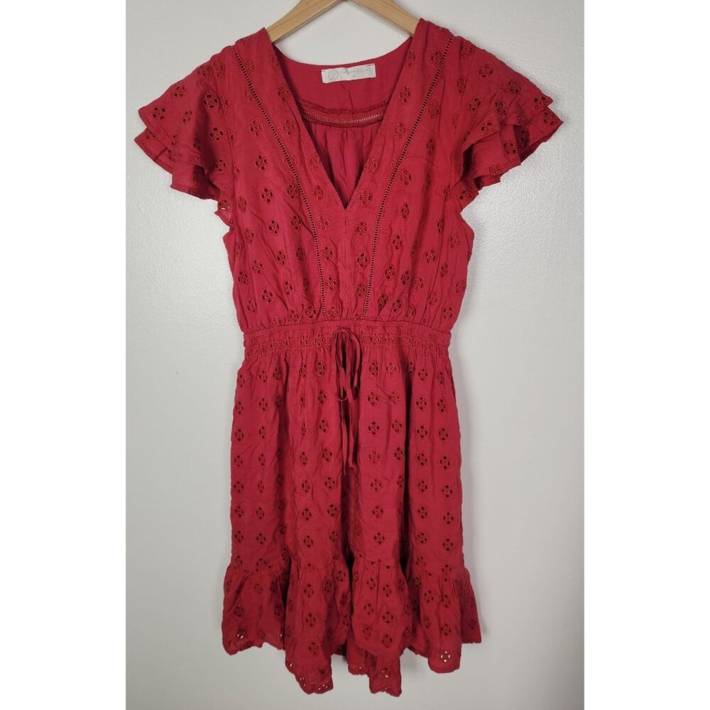 Finicky Filly Women's Sz. S Eyelet Pink Short Sleeve Hi Low Dress